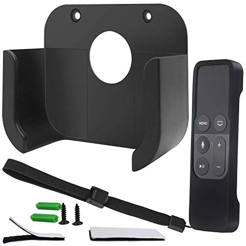 Pinowu Wall Mount Bracket Holder with Siri Remote Case Compatible with Apple TV 4/4K(5th Gen) (Black)