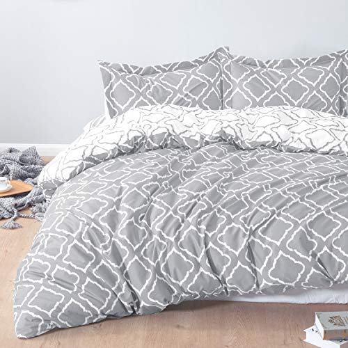 Book Cover Bedsure Bedding Printed Duvet Cover Set Queen Size 90x90 inches, Grey 3 Pieces (1 Duvet Cover + 2 Pillow Sham) - Ultra Soft Brushed Microfiber - Comforter Cover with Zipper Closure, Corner Ties