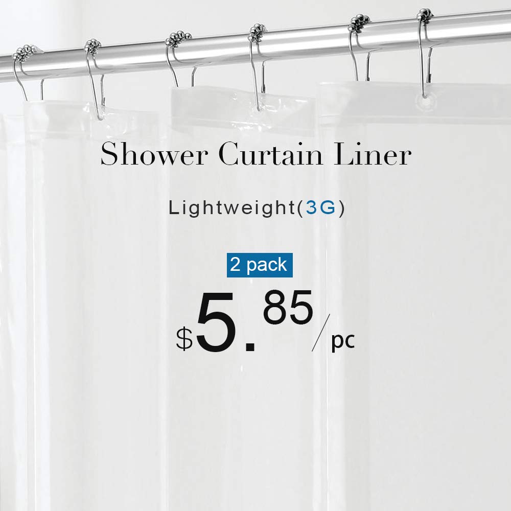 Book Cover downluxe Set of 2 Clear Shower Curtain Liner 72x72 - PEVA 3 Gauge Light Weight,Waterproof,Odorless with Rust-Resistant Grommets Holes