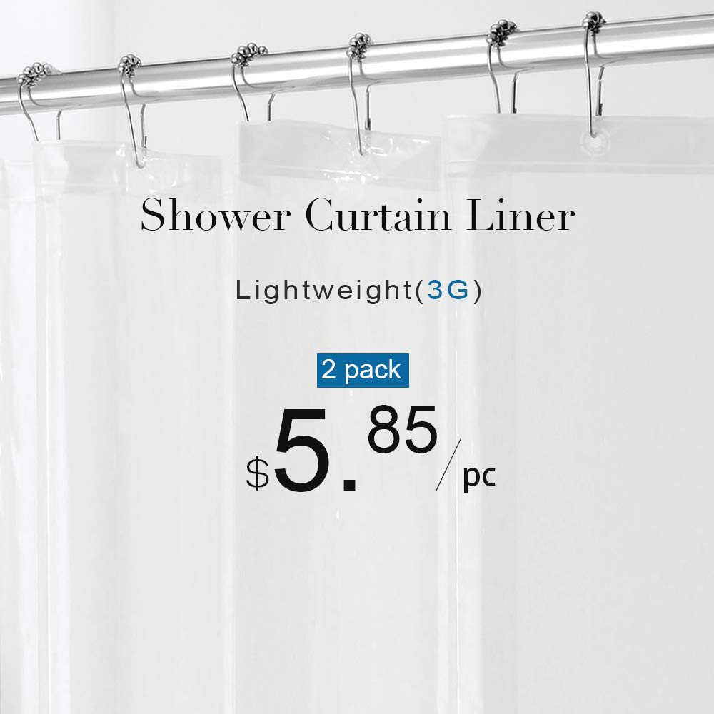 downluxe Set of 2 Clear Shower Curtain Liner 72x72 - PEVA 3 Gauge Light Weight,Waterproof,Odorless with Rust-Resistant Grommets Holes