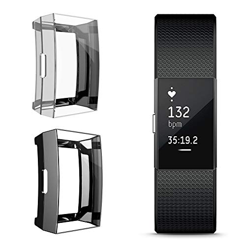 Coobes[2 Pack] Compatible with Fitbit Charge 2 Screen Protector, Soft TPU Full Cover Case Bumper Ultra-Thin Lightweight Shell Compatible Fitbit Charge 2 Smart Watch (Black+Clear)