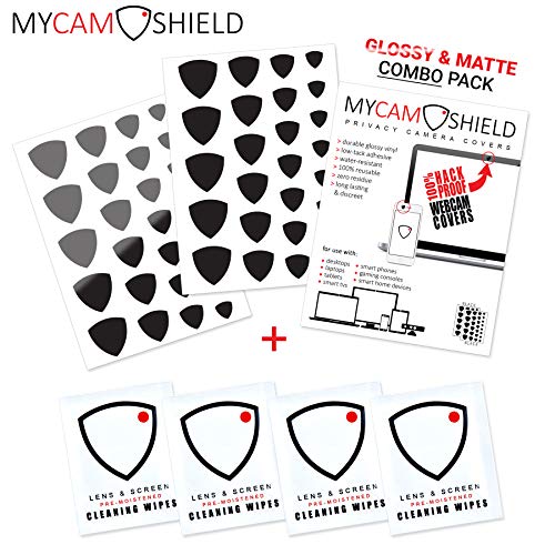 MyCamShield | Black (Glossy & Matte) | 52 Vinyl Webcam/Camera Covers | Removable/Reusable | for Laptops, Desktops, Smartphones, Tablets, Smart TVs, More | Includes 4 Lens/Screen Cleaning Wipes