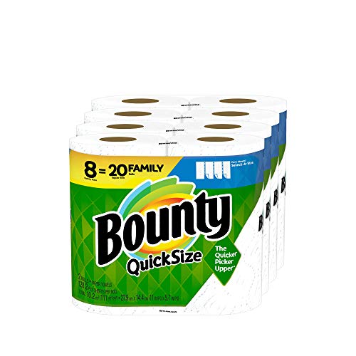 Book Cover Bounty Quick-Size Paper Towels, White, 8 Family Rolls = 20 Regular Rolls