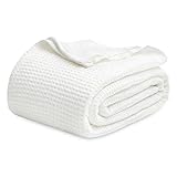 Bedsure Gentlesoft 100% Cotton Blanket King Size for Bed - Cooling Breathable and Soft for Spring Summer, Thick Cozy Waffle Weave Blanket Gifts for Women, White, 104x90 inches