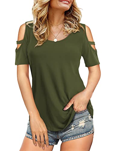 Book Cover Florboom Womens Cold Shoulder Top Basic T Shirts 3/4 Sleeve Casual Blouse Tshirts