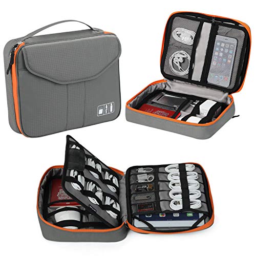 Electronic Organizer, Jelly Comb Travel Organizer Bag Electronic Accessory Cases Cable Organizer Bag Double Layer for USB Cables, Charger, Power Bank, Phone, E-book Kindle, iPad or Tablet(up to 9.7'')