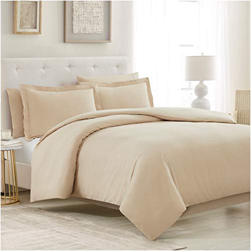 Mellanni Duvet Cover King Set 5pcs - Soft Double Brushed Microfiber Bedding with 2 Shams and 2 Pillowcases - Button Closure and Corner Ties - Wrinkle, Fade, Stain Resistant (King/Cal King, Beige)