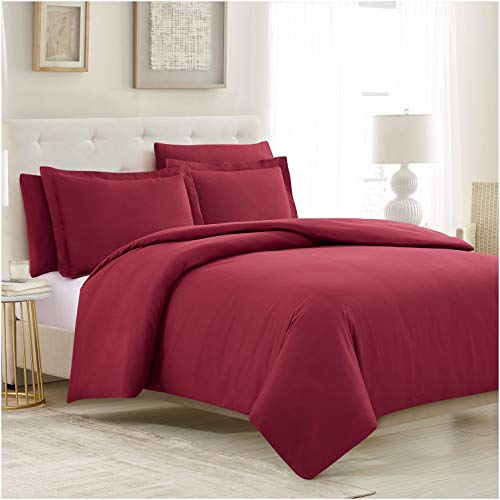 Mellanni King Size Duvet Cover Set 5pcs - King Bedding Set - Comforter Cover Set - Quilt Cover - with 2 King Pillow Shams and 2 King Size Pillow Cases - Button Closure & Corner Ties (King, Burgundy)