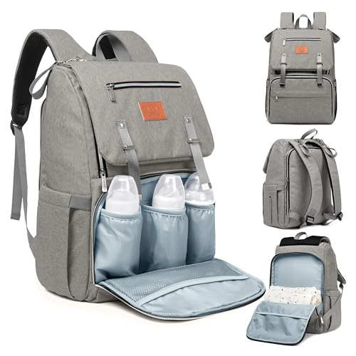 Diaper Bag Backpack, Waterproof Multi Function Baby Travel Bags (Classic Gray)