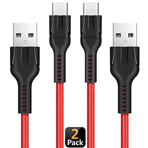 USB Type C Cable,HOCO(2-Pack 4FT) USB A 2.0 to USB-C Fast Charger Nylon Braided USB C Cable Compatible for Samsung Galaxy S10 S9 S8 Plus Note 9 8,LG V30 V20 G5,Nintendo Switch,USB C Devices(Red)