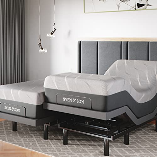Sven & Son Split King Adjustable Bed Base Frame + 14â€ Luxury Cool Gel Memory Foam Hybrid Mattress, Head Up Foot Up, USB Ports, Zero Gravity, Interactive Dual Massage, Wireless, Classic (Split King)