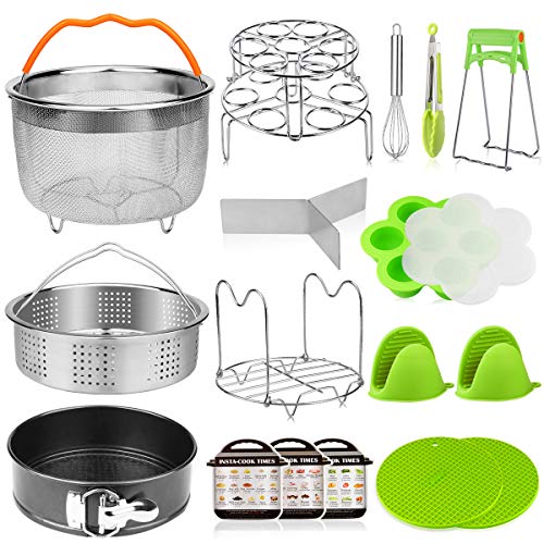 Book Cover Aiduy 18 pieces Pressure Cooker Accessories Set Compatible with Instant Pot 6,8Qt - 2 Steamer Baskets, Springform Pan, Stackable Egg Steamer Rack, Egg Beater, 2 Silicone Trivet Mats