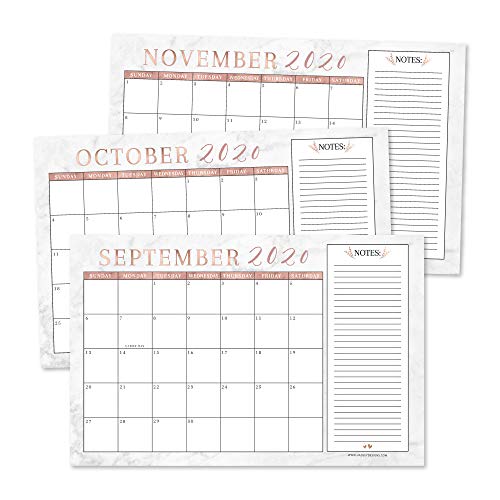 Rose Gold Marble 2020-2021 Large Monthly Desk or Wall Calendar Planner, Big Giant Planning Blotter Pad, 18 Month Academic Desktop, Hanging 2-Year Date Notepad Teacher, Family or Business Office 11x17"