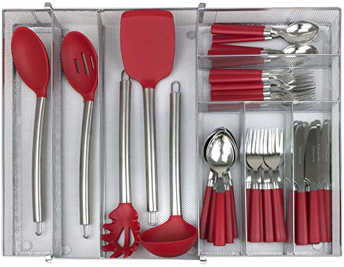 Sorbus Flatware Drawer Organizer, Expandable Cutlery Drawer Trays for Silverware, Serving Utensils, Storage for Kitchen, Office, Bathroom Supplies, (Expandable Cutlery Drawer Organizer - Silver)