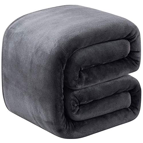 Fleece Blankets Queen Size for All Season 350GSM - Premium Lightweight Anti-Static Throw for Bed Extra Soft Brush Fabric Warm Sofa Thermal Blanket 90" x 90"(Dark Gray Queen)