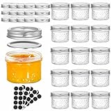 Tebery 16 Pack Mason Jars Canning Jars, 4 OZ Jelly Jars With Regular Lids and Bands, Extra 16 Lids 40 Chalkboard Labels Included