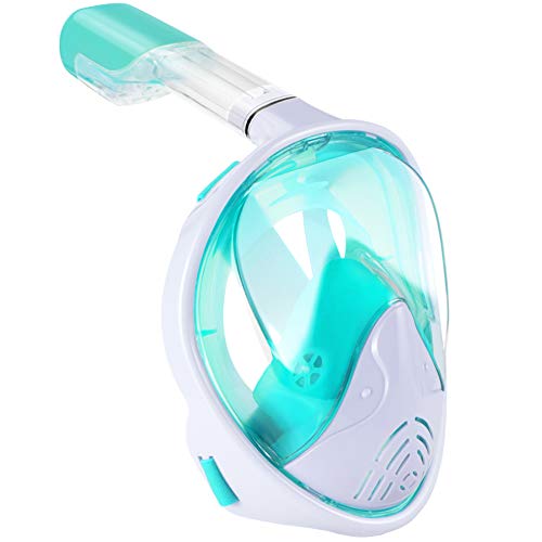 Full Face Snorkel Mask-180 Panoramic View Anti-Fog Anti-Leak Snorkeling Mask,Comfort and Superior Optics in A Snorkel Mask with Detachable Camera Mount for Adult and Kids