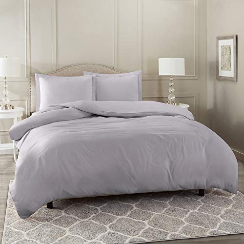 Book Cover Nestl Duvet Cover 3 Piece Set â€“ Ultra Soft Double Brushed Microfiber Hotel-Quality â€“ Comforter Cover with Button Closure and 2 Pillow Shams, Gray Lavender - Queen 90