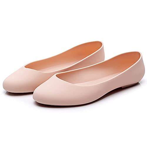 heipeiwa Women Ballet Flats Pointed Toe Jelly Shoes Casual Waterproof Rain Shoes