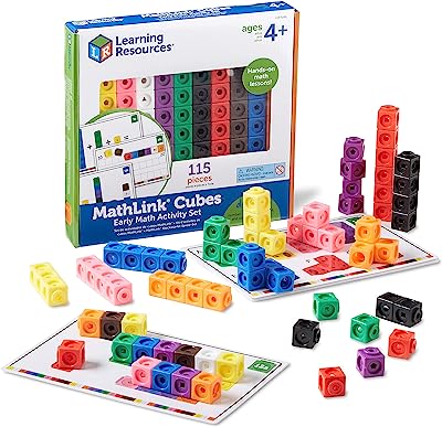 Book Cover Learning Resources MathLink Cubes Early Math Activity Set - 115 Pieces, Ages 4+, Includes Math Activity Cards, Math Manipulatives Cubes for Kids, Math Games for Kindergarten