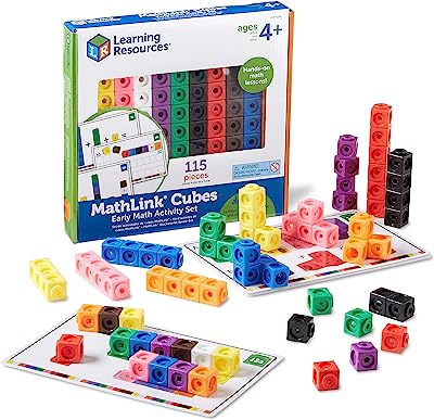 Learning Resources MathLink Cubes Early Math Activity Set - 115 Pieces, Ages 4+, Includes Math Activity Cards, Math Manipulatives Cubes for Kids, Math Games for Kindergarten