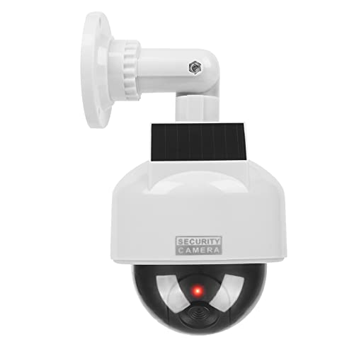 YSUCAU Solar Powered Dummy Fake CCTV Security Dome Camera with Flashing Red LED Light & Warning Security Alert Sticker Decal, Indoor/Outdoor Use