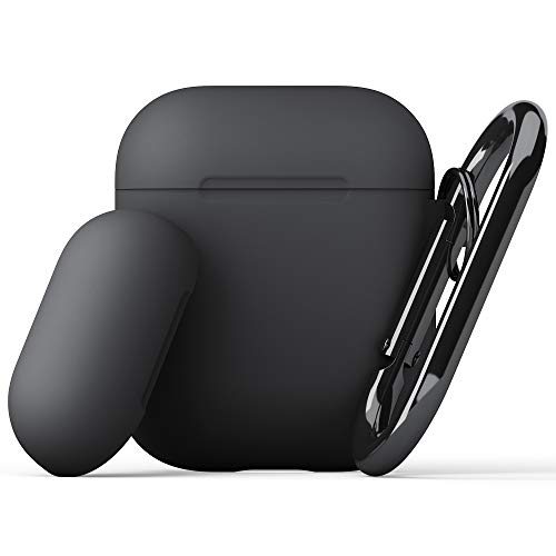 KeyBudz Elevate Switch Series AirPods Case with Carabiner Compatible with Apple AirPods 1 & AirPods 2 [Front LED Not Visible] (Black)