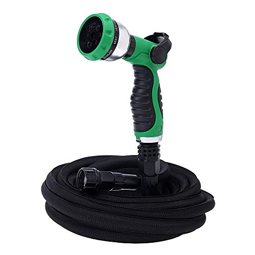 Book Cover GREEN MOUNT 50ft Expandable Garden Hose, Lightweight Flexible Water Hose with 8 Function Spray Nozzle, Ultimate Non Kink Hose Easy to Storage