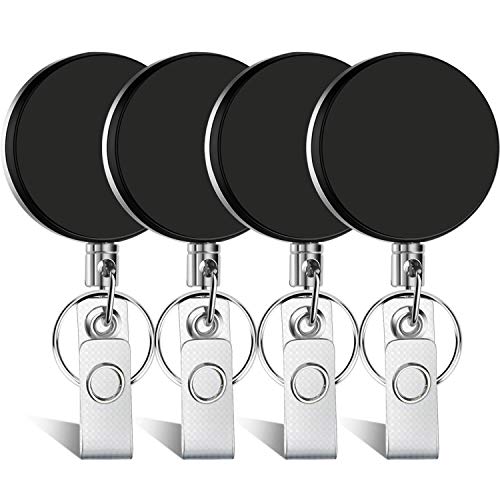 Selizo 4 Pieces Retractable Badge Holder ID Badge Holder Heavy Duty Badge Reel with Keychain Ring Clip for ID Key Card Badge