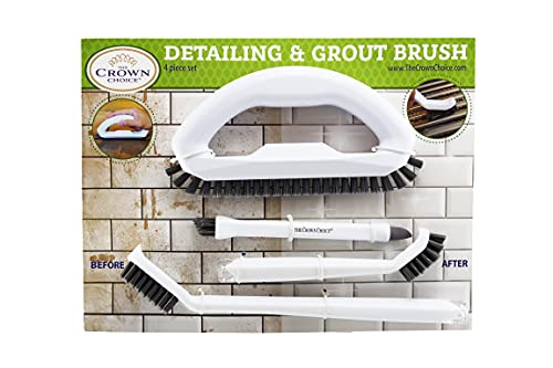 Grout Cleaner Brush with Stiff Angled Bristles and 3-in-1 Grout Cleaning Brush Supplies to Deep Clean Tile Lines, Detail Kitchen, Scrub Bathroom, Shower | 4Pc Home Detail and Grout Cleaner Brushes Set