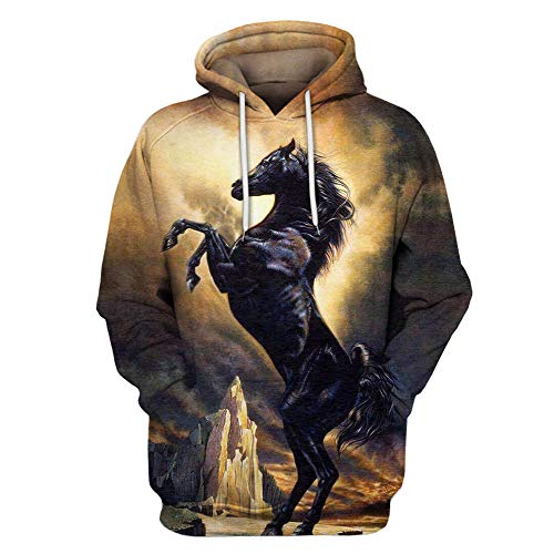 Boromiroak Womens Mens 3D Printed Horse Hoodies Sweatshirts Pullover Hooded Shirts
