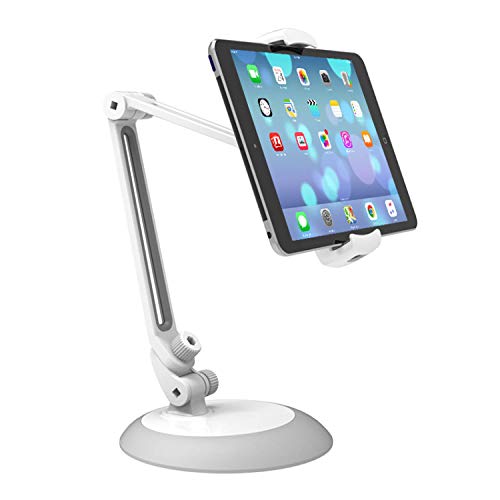 Universal Adjustable iPad Mount/iPad Holder/iPad Stand with Metal Base, Fits 4-10.5 Inch Display Tablets and Phones for Desk, Table, Kitchen, Office