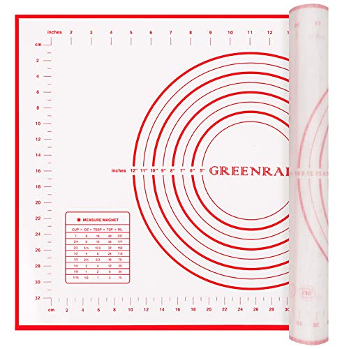 Silicone Pastry Mat Extra Thick Large Non Stick Baking Supplies Kitchen Counter Cooking Rolling Dough Sheet Pie Crust Sourdough Bread Oven Liner with Measurement (L-16''(W)*24''(L), 1#Red)