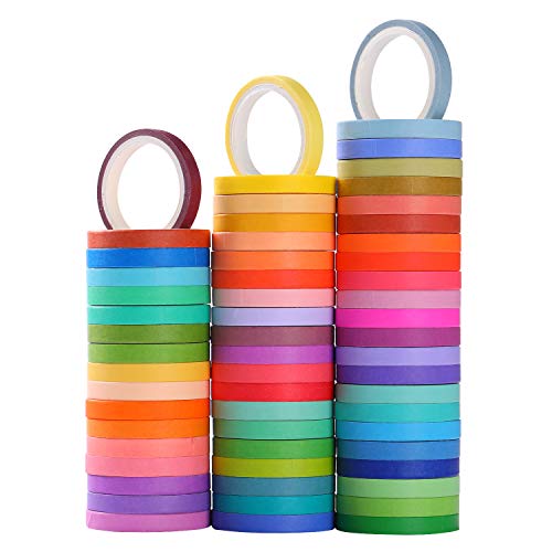 Washi Masking Tape Set 60 Rolls 5mm (0.2 inch) Wide Decorative Craft Tape Collection for Scrapbook DIY Crafts Gift Wrapping Planners