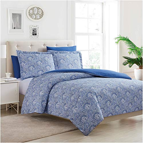 Mellanni Paisley Blue Duvet Cover Set 5pcs - Queen Size Bedding - Soft Duvet Cover Queen Size - with 2 Standard Pillow Shams & 2 Queen Pillow Cases - Button Closure & Corner Ties (Queen, Paisley Blue)