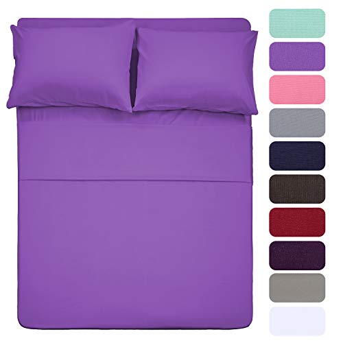 Book Cover 4 Piece Bed Sheet Set (Full,Violet) 1 Flat Sheet,1 Fitted Sheet and 2 Pillow Cases,Brushed Microfiber Luxury Bedding with Deep Pockets