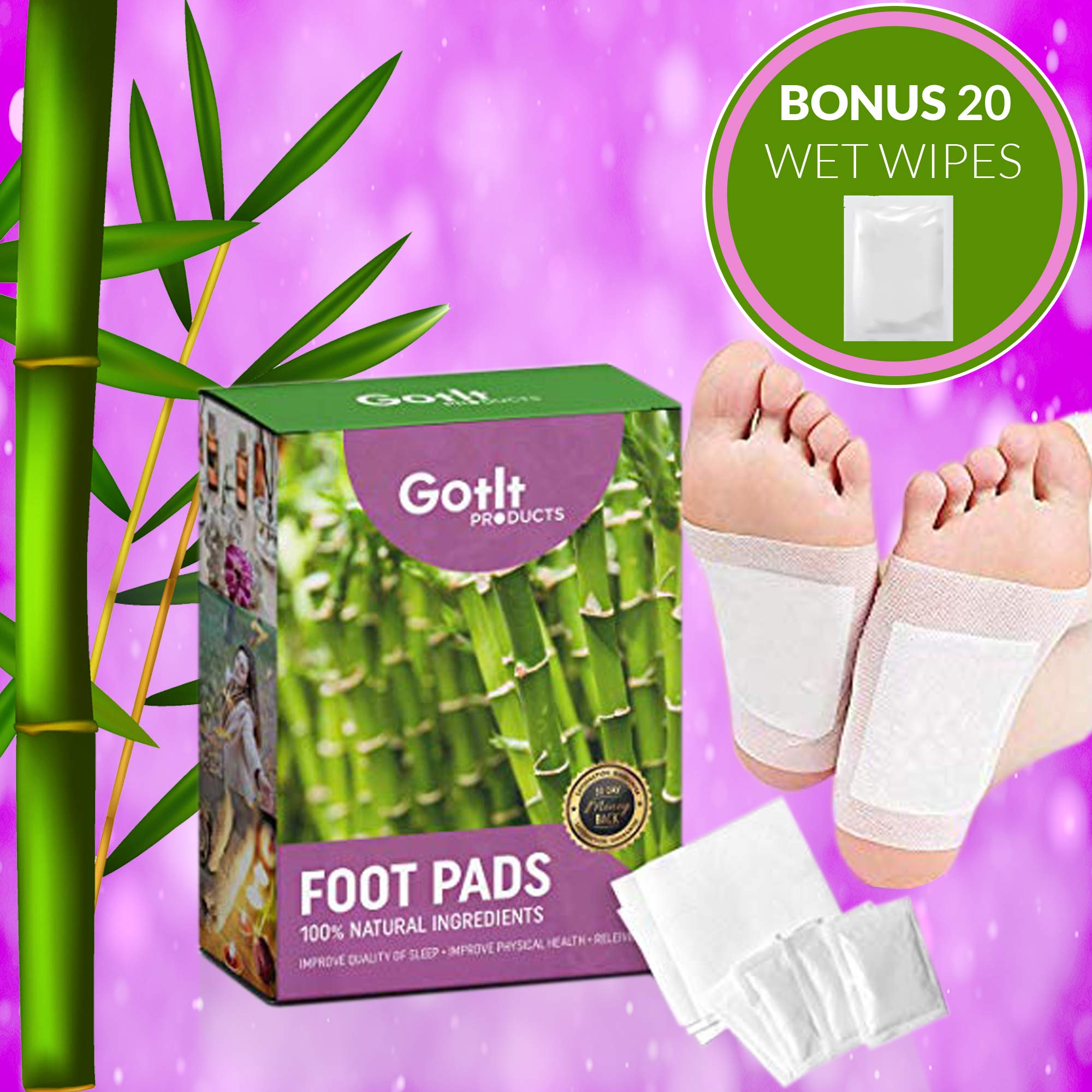 Book Cover Pack of 20 Bamboo Foot Patches | Bamboo Vinegar Foot Pads | All Natural & Premium Ingredients for Relief & Results | Apply, Sleep & Feel Better | No Stress Packaging | Improve Your Sleep Overnight