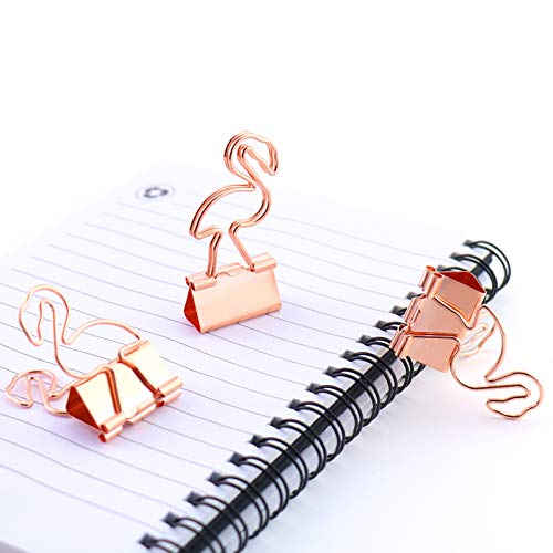 Eagle Binder Clips, Decorative Binder Clips, Cute Flamingo Shaped, for Home Office Supplier School Accessories Document Organizing, Rose Gold,Pack of 8(Flamingo)
