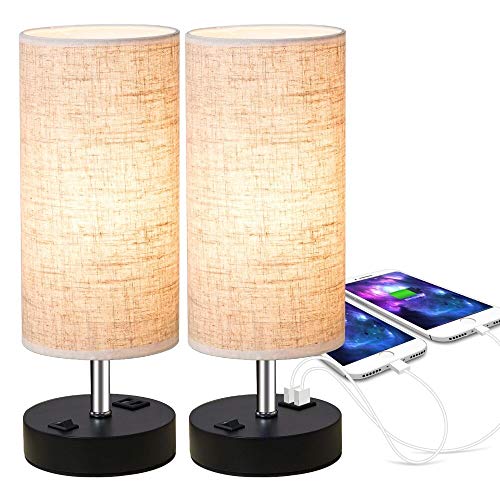 Book Cover ZEEFO Dual 2.1A Usb Charging Port Bedside Table Lamp With Press Switch, Base Modern Minimalist Design Desk Lamp 2 Set, Very Convenient Nightstand Lamp To Decor Your Bedroom, Guest Room 4.9*4.9*13.8 inches Dual USB Port (Cylinder Shape) Dual USB