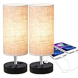 ZEEFO Dual 2.1A USB Charging Port Bedside Table Lamp with Press Switch, Black Base Modern Minimalist Design Desk Lamp Very Convenient Nightstand Lamp to Decor Your Bedroom, Guest Room (Set of 2)