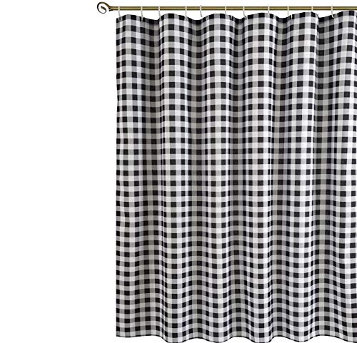 Book Cover Biscaynebay Textured Fabric Shower Curtain, Printed Plaid Bathroom Curtains, 72 by 72 Inches Black & Gray