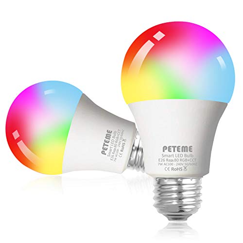 Book Cover Peteme Smart Light Bulbs, Wi-Fi Led Smart Bulbs, RGB, 2 Pack
