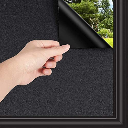 Blackout Window Film Privacy, WochiTV Removable Window Film Blackout Privacy for Home, Anti UV Darkest Window Tint Static Cling - Non Adhesive (Black, 35.4 Inch x 8.2 Feet)