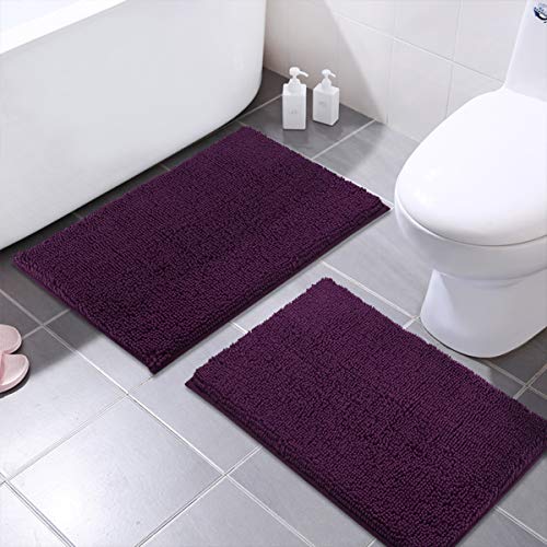 Book Cover MAYSHINE 2 Pack Large Bathroom Rug Set | Soft Absorbent Chenille Microfiber Bath Mat | Non Slip PVC Backing, Machine Washable Shower Rug | No More Cold or Wet Feet - Fluffy Carpet, 20x32, Plum