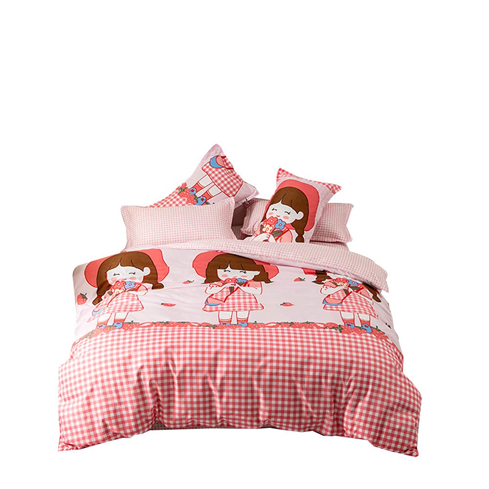 Book Cover BeddingWish Strawberry Comforter Set Girls Zipper Tie Duvet Cover 3Pcs (1 Pillowcase,2 Duvet Cover) Ultra Soft Duvet Cover Set Easy Care Pink Bedding Set for Kids-Queen Full/Queen Pink