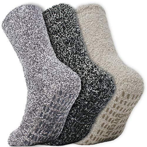 Book Cover Daventry Ultra Thick Fluffy Grip Socks 3pk, Non-Skid Slipper Hospital Sock