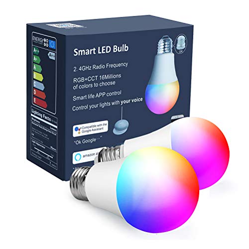 OHLUX Smart Light, 9W 80W Equivalent, Multicolor Dimmable WiFi Bulbs, Compatible with Alexa & Google Assitant, No Hub Required (2 Pack), Multi