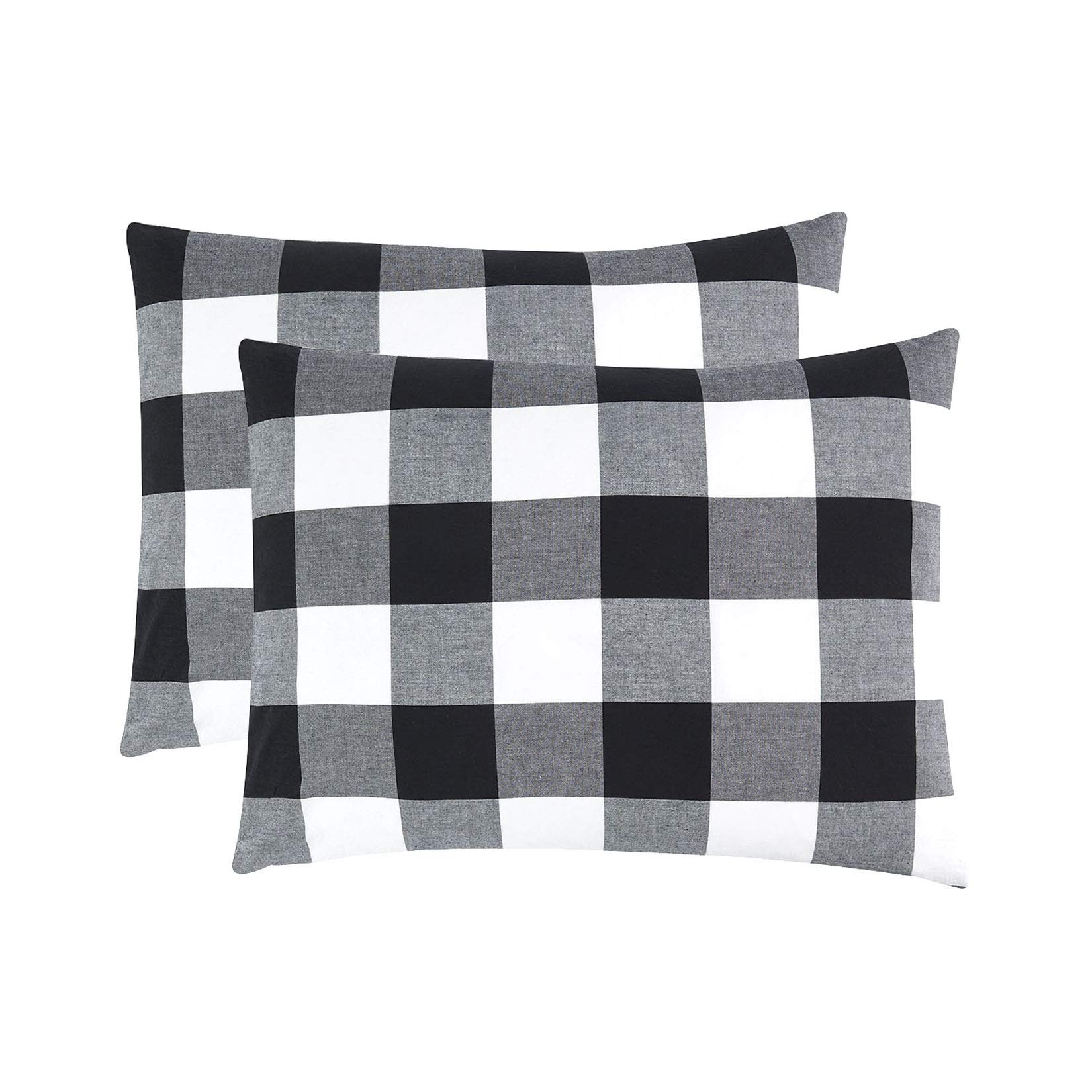 Book Cover Wake In Cloud - Pack of 2 Pillow Cases, 100% Washed Cotton Pillowcases, Buffalo Check Gingham Plaid Geometric Checker in White Black Gray (Standard Size, 20x26 Inches) Standard (20