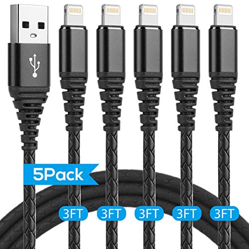 Book Cover iPhone Charger Cable,(5 Pack) 3ft Lightning Cable & 3 foot Metal Connector iPhone Cord, 3 Feet USB Fast Charging Wire Compatible with iPhone Xs max / xr /x/8/8 Plus/7/7 Plus/6/6 Plus/ 5s