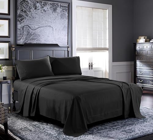 Pure Bedding Bed Sheets - King Sheet Set [4-Piece, Black] - Hotel Luxury 1800 Brushed Microfiber - Soft and Breathable - Deep Pocket Fitted Sheet, Flat Sheet, Pillow Cases